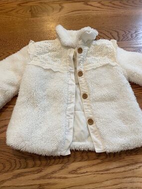 Kids Cream Sherpa Button-Up Coat with Eyelet Yoke